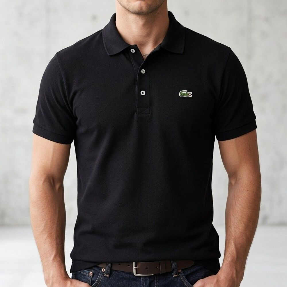 Lacoste Polo Shirt Mens Size 7 US 2XL Black Pique Short Sleeve